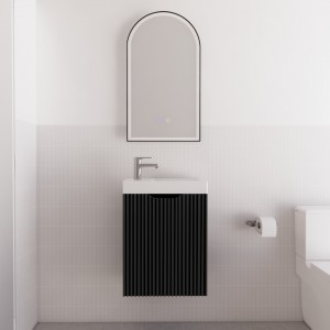 Vienna Matte Black Fluted Wall Hung Mini Vanity 450